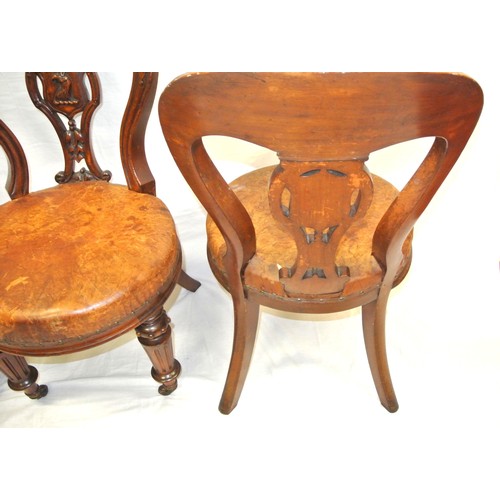 365 - Set of 7 Victorian mahogany spoonback dining chairs with eagle, shield, shaped and foliate splats, r... 