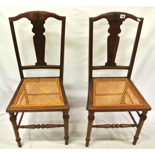 380 - Pair of Victorian bedroom or occasional chairs with shaped splats, wicker seats, turned legs with st... 