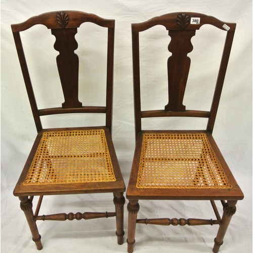 380 - Pair of Victorian bedroom or occasional chairs with shaped splats, wicker seats, turned legs with st... 