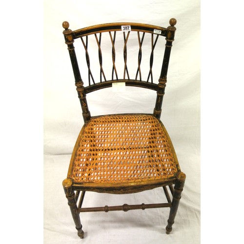 382 - French Empire style occasional chair with railed back, turned columns, wicker seat, turned legs with... 