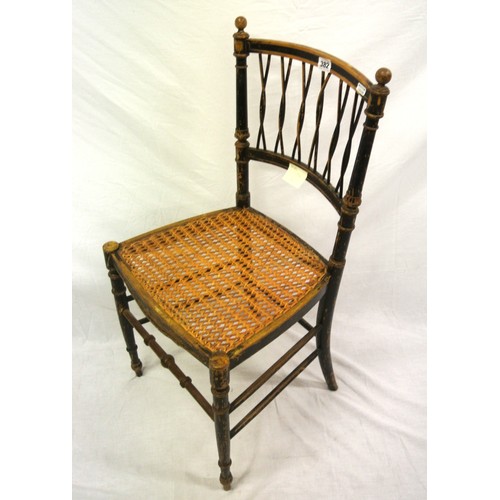 382 - French Empire style occasional chair with railed back, turned columns, wicker seat, turned legs with... 