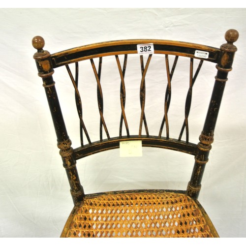 382 - French Empire style occasional chair with railed back, turned columns, wicker seat, turned legs with... 