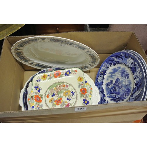 102 - Assorted lot of Masons and other plates, etc, in box