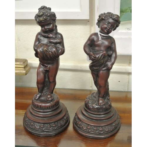 207 - Pair of resin figures of children, on round foliate bases