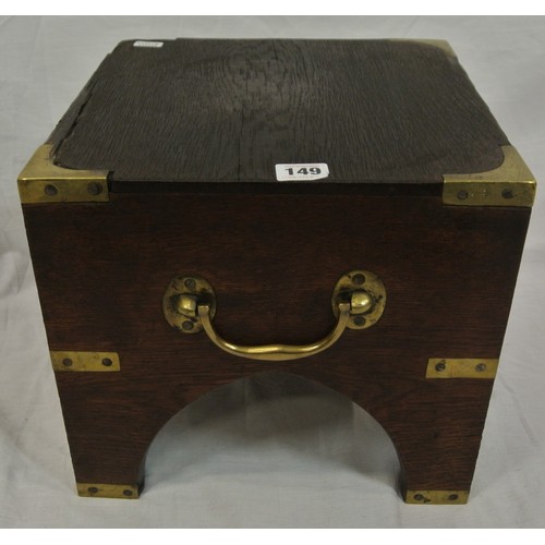 149 - Georgian mahogany low table or stool with brass insets and handles, on bracket feet