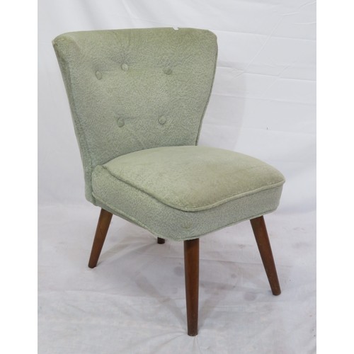 386 - Art deco upholstered occasional chair with buttoned back, on turned tapering legs