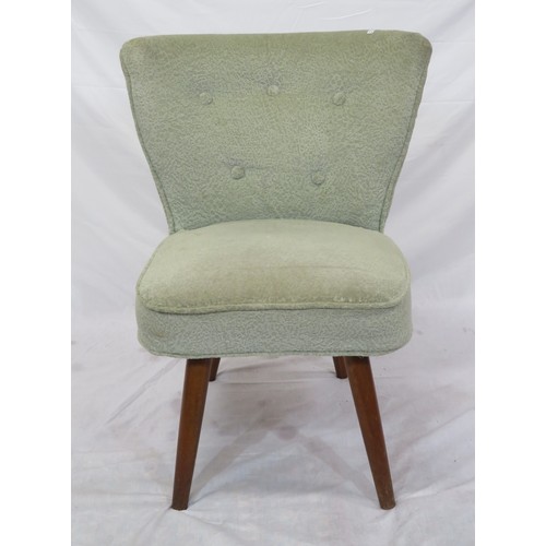 386 - Art deco upholstered occasional chair with buttoned back, on turned tapering legs