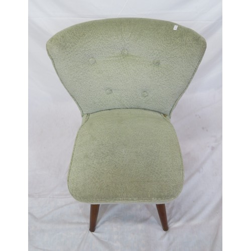 386 - Art deco upholstered occasional chair with buttoned back, on turned tapering legs