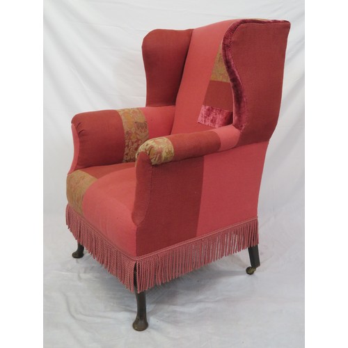 388 - Georgian style wingback armchair with cabriole legs and pad feet