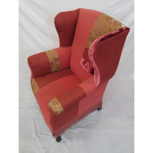 388 - Georgian style wingback armchair with cabriole legs and pad feet