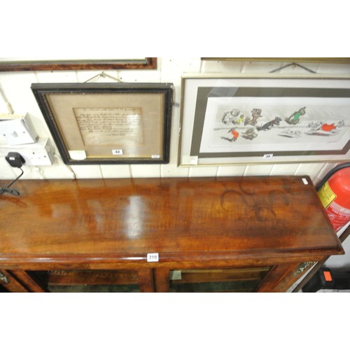 210 - Edwardian inlaid walnut floor bookcase with ornate foliate and string inlay, ormolu mounts, glazed d... 