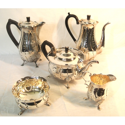 234 - Irish Provincial Silver five piece tea service of baluster form, with wavy rims, beaded decoration, ... 