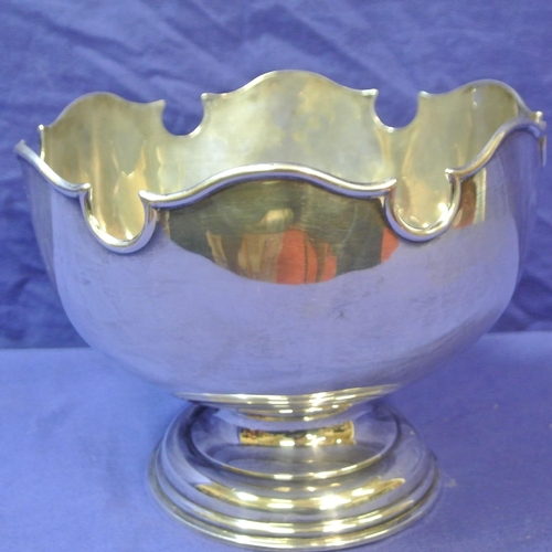 105 - Birmingham George V silver rose bowl with scalloped rim, on round stepped base, 458g, 20cm diam