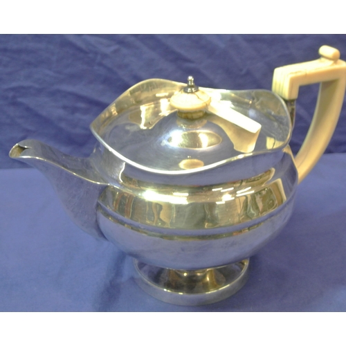 110 - George III London silver round teapot with wavy raised rim, hinged lid, bone handle and finial, rais... 