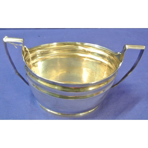 115 - George III London silver oval sugar bowl with reeded rim and handles and reeded base, London 1799, 1... 