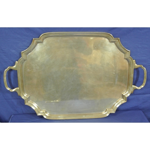 140 - Large Birmingham Victorian silver tray with raised shaped rim and handles, 2450g, 62x39cm