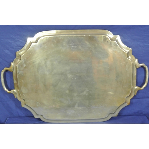 140 - Large Birmingham Victorian silver tray with raised shaped rim and handles, 2450g, 62x39cm