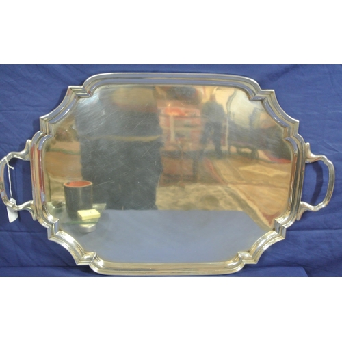 140 - Large Birmingham Victorian silver tray with raised shaped rim and handles, 2450g, 62x39cm