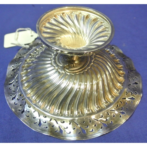 182 - Irish silver tazza with pierced wavy thread-edge rim, twist reeded body and scroll crested cartouche... 