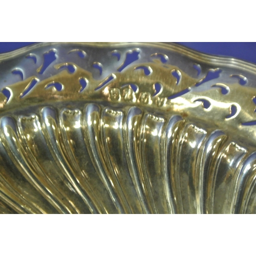 182 - Irish silver tazza with pierced wavy thread-edge rim, twist reeded body and scroll crested cartouche... 