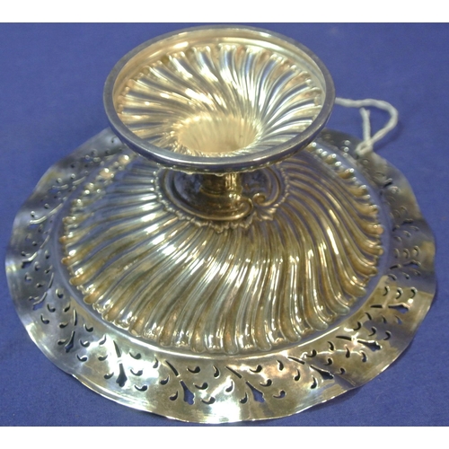 182 - Irish silver tazza with pierced wavy thread-edge rim, twist reeded body and scroll crested cartouche... 