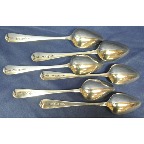 184 - Set of 6 Irish silver teaspoons with plain crested handles, by Thomas Townsend Dublin  c. 1790, Reta... 