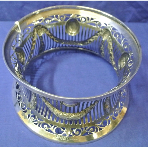 185 - Irish silver dish ring of round waisted form with piercing, chased garlands and swags, by West & Son... 