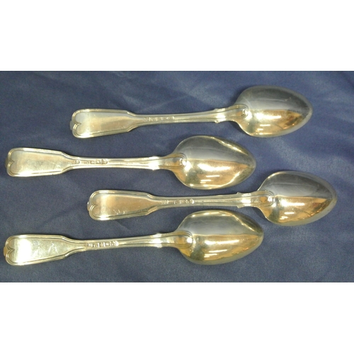 186 - Set of 4 Irish silver teaspoons with thread edge Kings fiddle pattern handles, by Edward Power Dubli... 