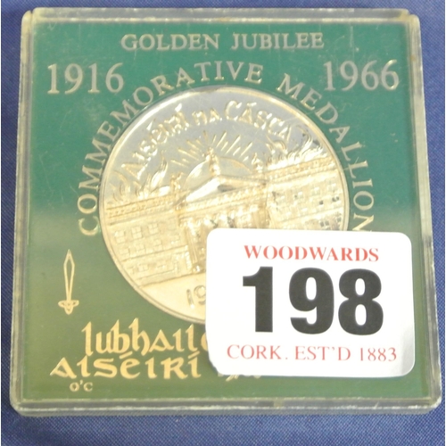 198 - Irish Silver Golden Jubilee commemorative medal '1916-1966' by O'Connor, Dublin, in case