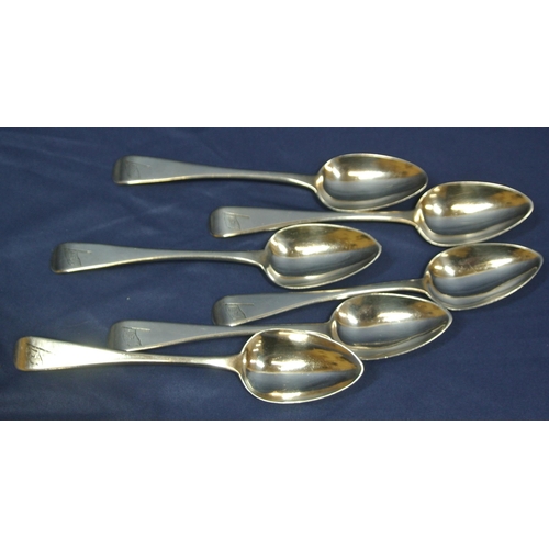 203 - Set of 6 Irish Provincial Silver dessert spoons with Old English pattern crested handles, by Carden ... 