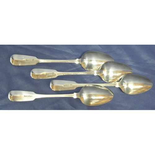 207 - Set of 4 Irish silver dessert spoons with fiddle pattern crested handles, by Richard Garde Cork, 182... 