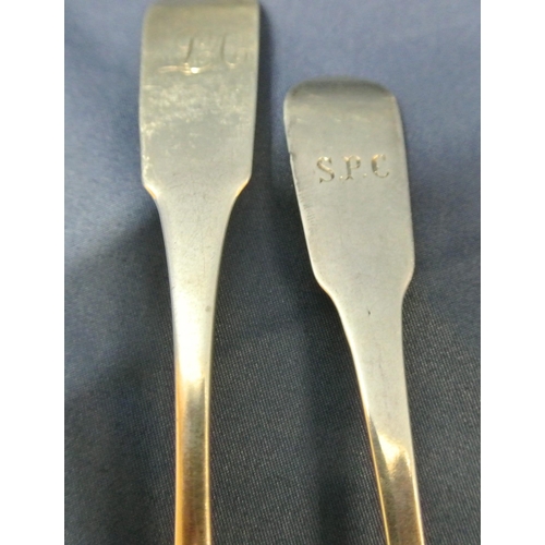 208 - Two Irish silver dessert spoons with fiddle pattern crested handles by  Carden Terry & Jane Williams... 