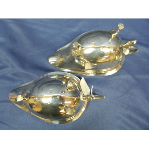 214 - Pair of Irish Provincial Silver boat shaped gravy or sauceboats with gadroon rims, leaf capped S-scr... 