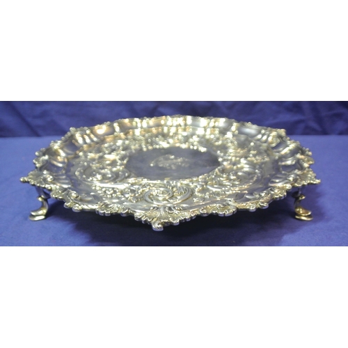 225 - William IV Irish silver salver or tray with ornate raised shell and scroll border, profuse foliate d... 