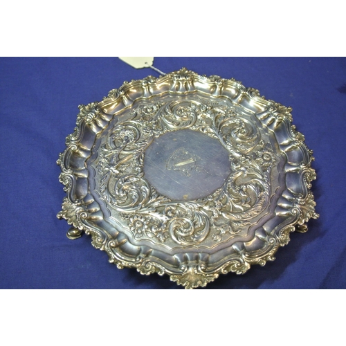 225 - William IV Irish silver salver or tray with ornate raised shell and scroll border, profuse foliate d... 