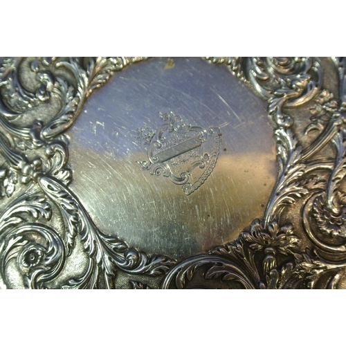 225 - William IV Irish silver salver or tray with ornate raised shell and scroll border, profuse foliate d... 