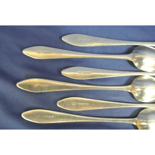 227 - Set of 6 Irish Provincial Silver dessert spoons with bright-cut crested handles, stamped 'STERLING',... 