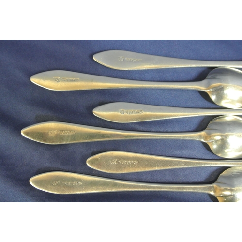 227 - Set of 6 Irish Provincial Silver dessert spoons with bright-cut crested handles, stamped 'STERLING',... 