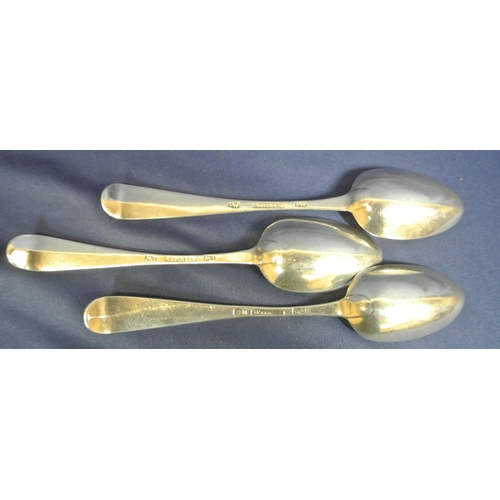 232 - Set of 3 Irish Provincial silver dessert spoons with crested old English handles, stamped 'STERLING'... 