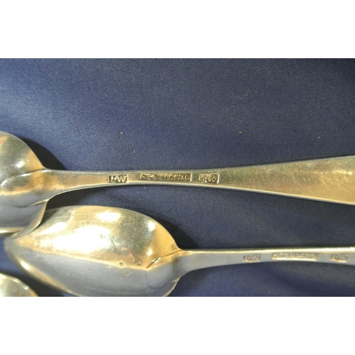 232 - Set of 3 Irish Provincial silver dessert spoons with crested old English handles, stamped 'STERLING'... 