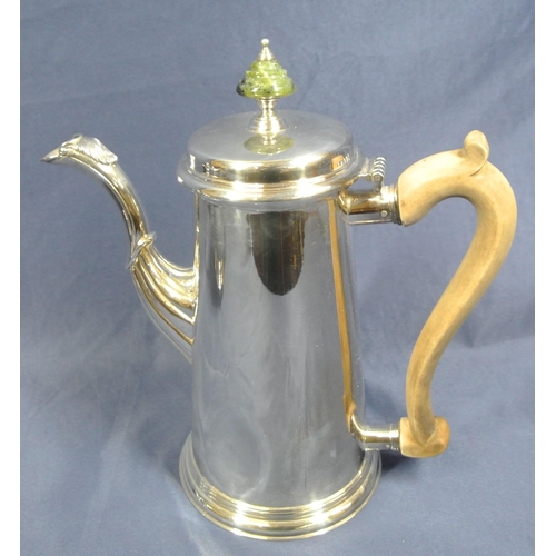 236 - Irish Silver teapot and hot water pot of round tapering form, lids with marble finials, shaped spout... 