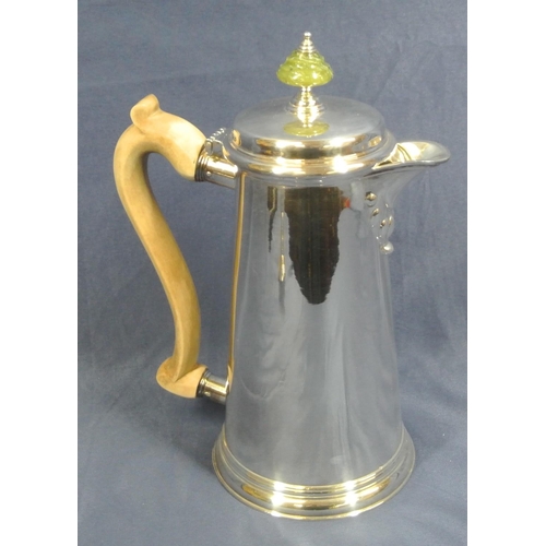 236 - Irish Silver teapot and hot water pot of round tapering form, lids with marble finials, shaped spout... 