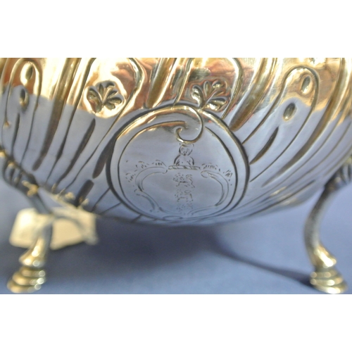 252 - Irish Provincial George III Silver sugar bowl with scalloped decorated rim, reeded body with crested... 