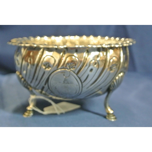 252 - Irish Provincial George III Silver sugar bowl with scalloped decorated rim, reeded body with crested... 