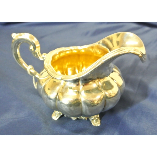 254 - Early Victorian Irish Provincial Silver cream jug with melon paneled body, scalloped reeded rim, sha... 