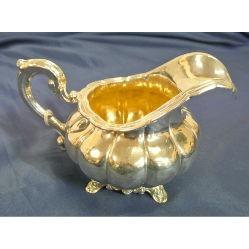 254 - Early Victorian Irish Provincial Silver cream jug with melon paneled body, scalloped reeded rim, sha... 