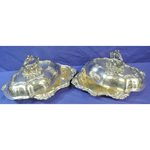 255 - Pair of heavy Irish Silver entree dishes, the covers with  detachable handles, shaped rims decorated... 