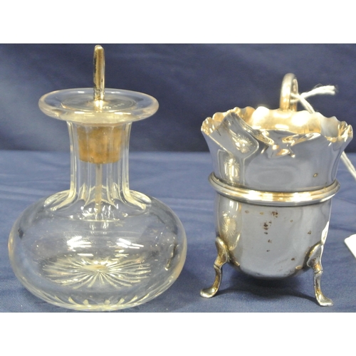 70 - Small Birmingham silver cream jug with scroll handle and London silver topped glass oil dispenser bo... 