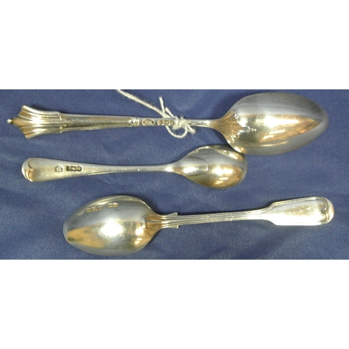 72 - Sheffield silver teaspoon with shaped reeded handle, and 2 Sheffield tea/mustard spoons, 74g