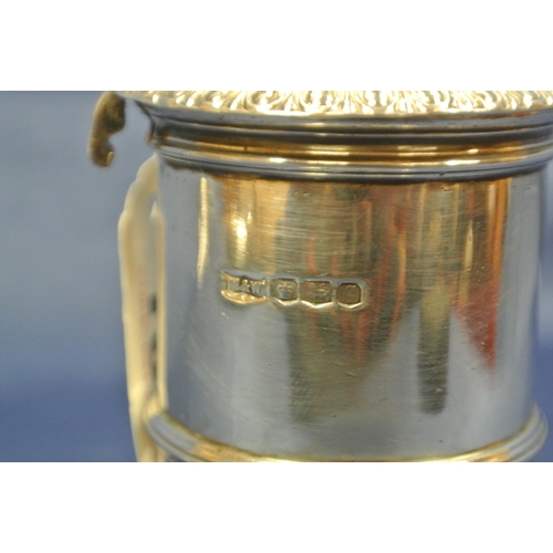 109 - Sheffield silver sugar caster with shaped finial, pierced top, on round stepped base, H16cm, 245g